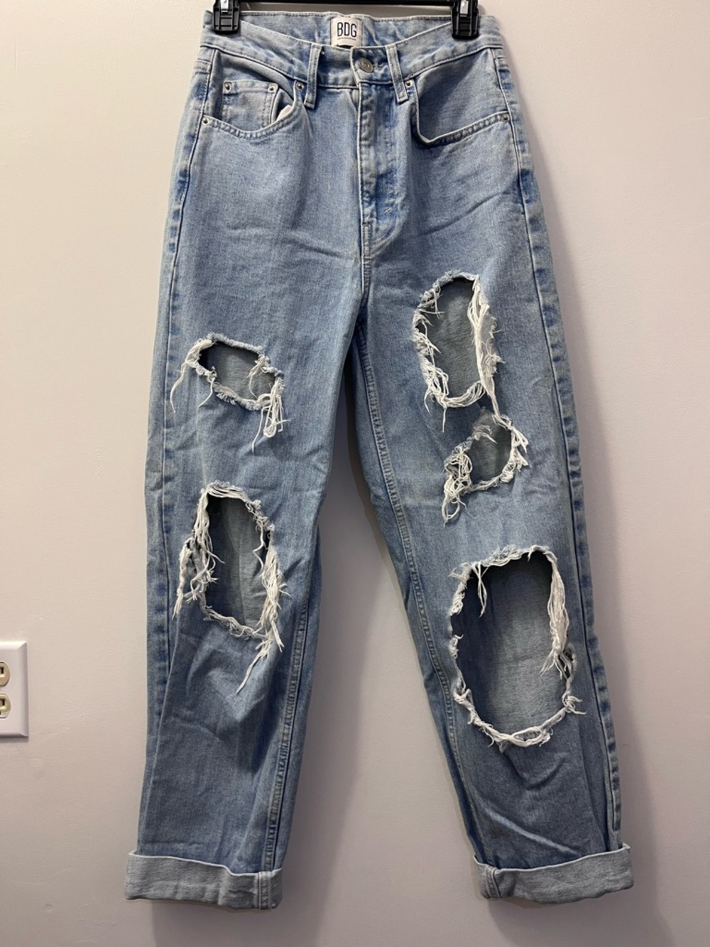 BDG Urban Outfitters High-Rise Baggy Jean Size 26 Distressed Holes Cuffed